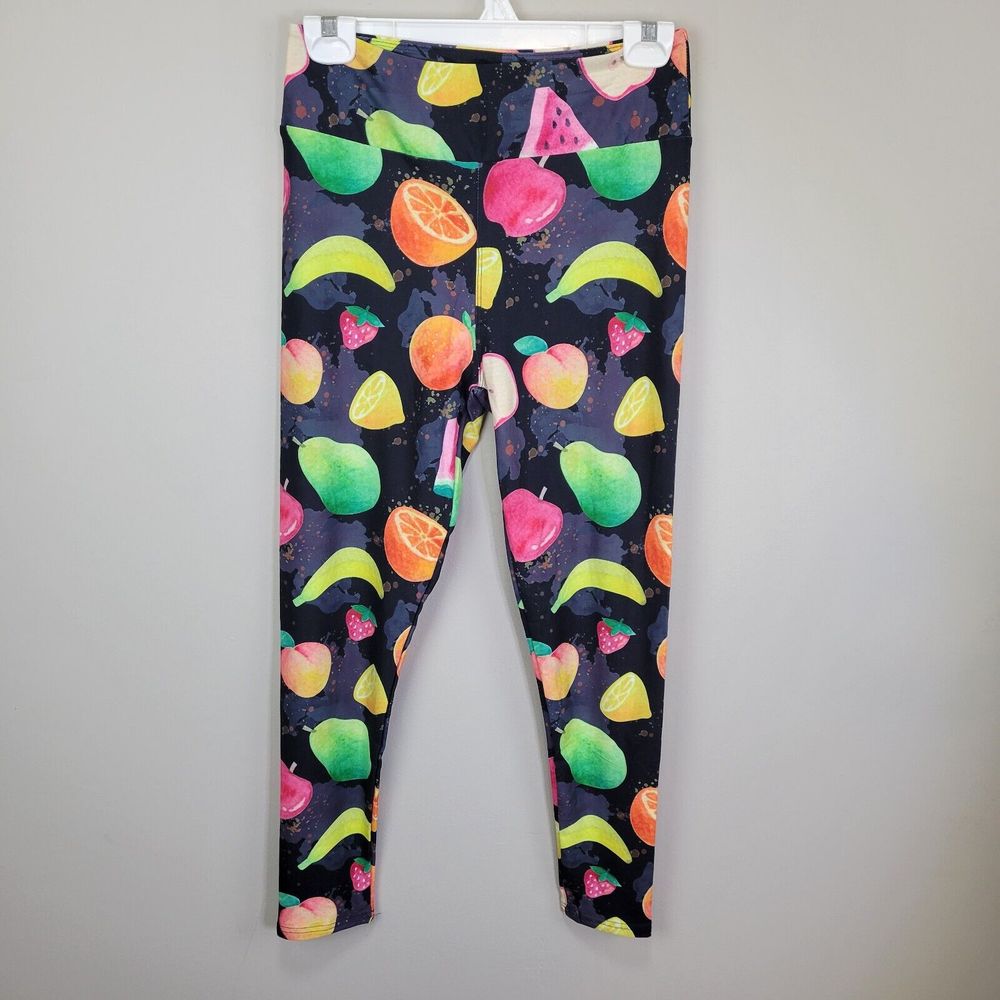 Dren Designs Large Fruit Print Polyester Spandex Ankle Leggings One Size Fits